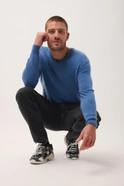 NATHAN pull col v bleu denim