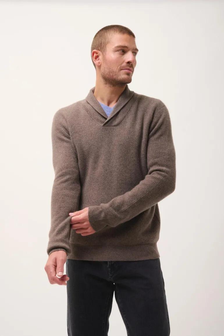 NINA pull col châle taupe chiné