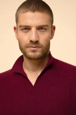 NOAH pull col polo ouvert bordeaux