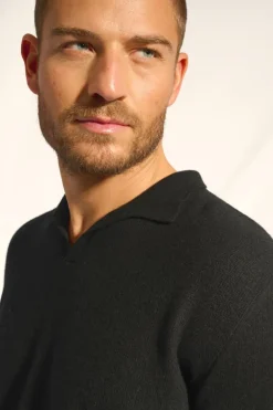 NOAH pull col polo ouvert noir