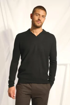 NOAH pull col polo ouvert noir
