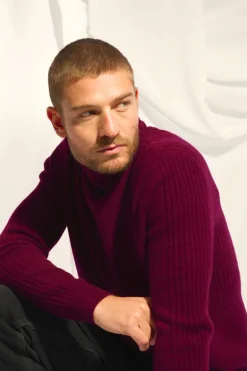 NOI pull col roulé bordeaux