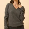 NORA pull col v anthracite chiné