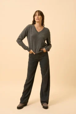 NORA pull col v anthracite chiné
