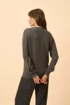 NORA pull col v anthracite chiné