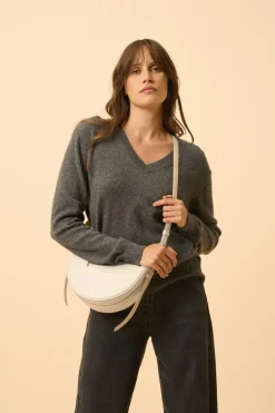 NORA pull col v anthracite chiné