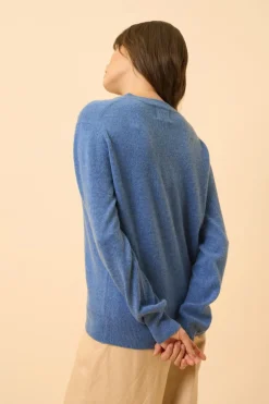 NORA pull col v bleu denim
