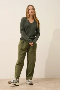 NORA pull col v kaki chiné