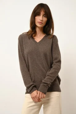 NORA pull col v taupe chiné