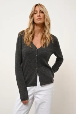 NORMA cardigan col v anthracite chiné