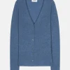 NORMA cardigan col v bleu denim
