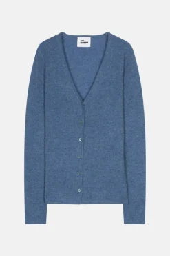NORMA cardigan col v bleu denim