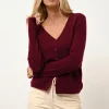 NORMA cardigan col v bordeaux
