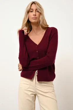 NORMA cardigan col v bordeaux