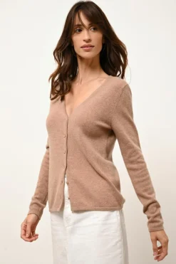 NORMA cardigan col v camel chiné