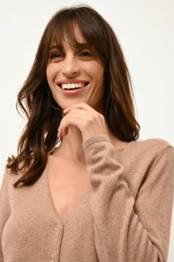 NORMA cardigan col v camel chiné