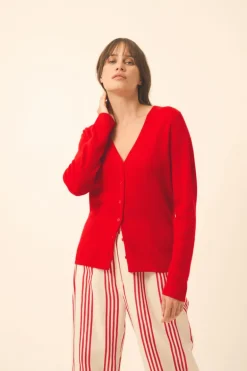 NORMA cardigan col v rouge
