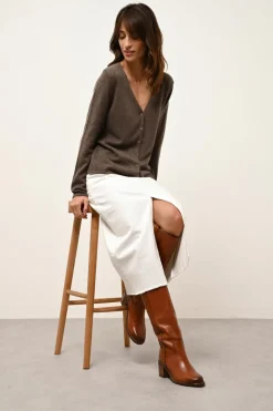 NORMA cardigan col v taupe chiné