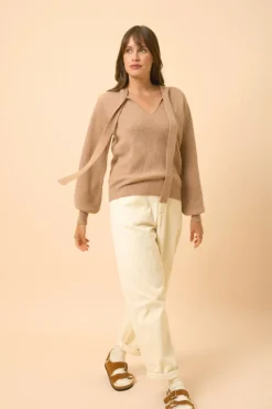 NOTY pull col lavallière camel chiné