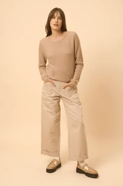 OLENA pull col rond camel chiné