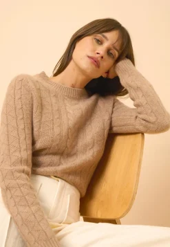 OLIVIA pull col rond camel chiné