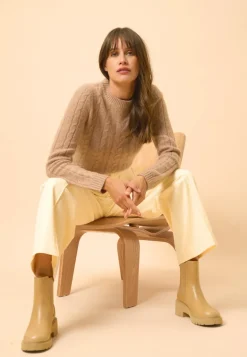 OLIVIA pull col rond camel chiné