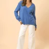 OPAL pull col v bleu denim