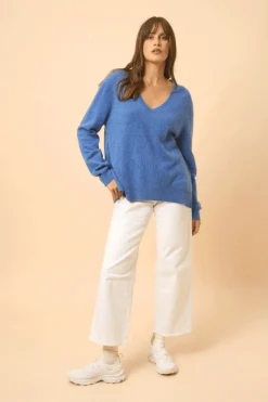 OPAL pull col v bleu denim
