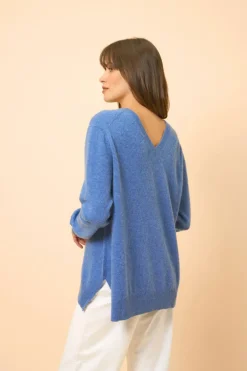 OPAL pull col v bleu denim