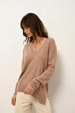 OPAL pull col v camel chiné