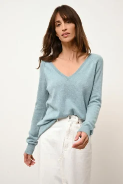 PHOEBE pull col v aqua chiné