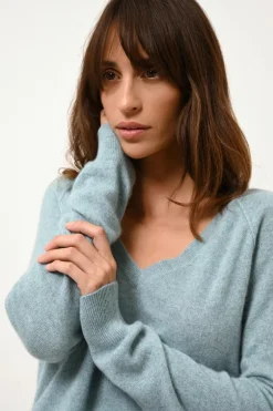 PHOEBE pull col v aqua chiné