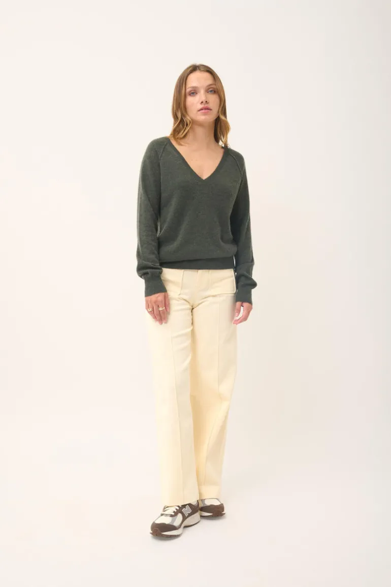 PHOEBE pull col v kaki chiné