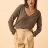 PHOEBE pull col v taupe chiné