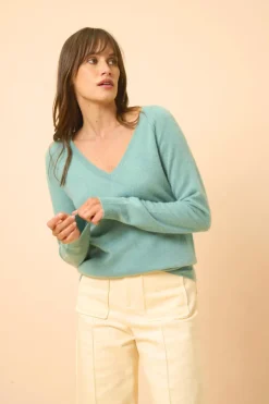 PHOEBE pull col v vert chiné