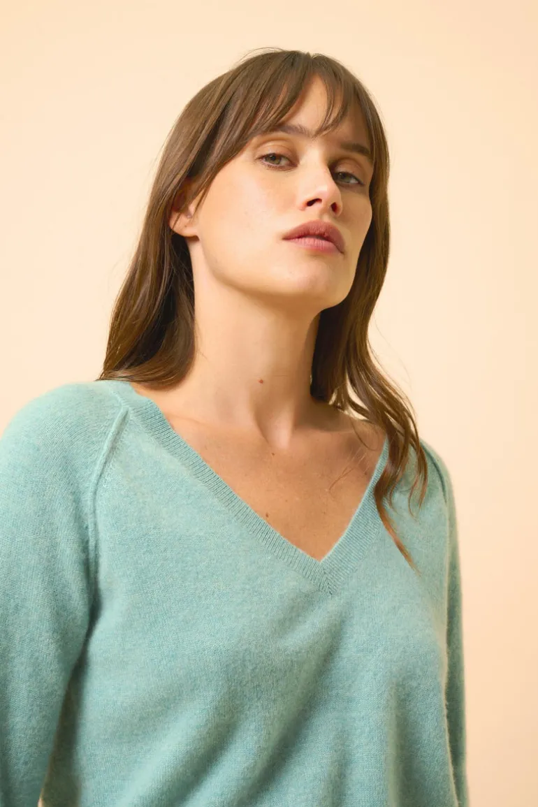 PHOEBE pull col v vert chiné
