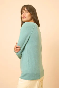 PHOEBE pull col v vert chiné
