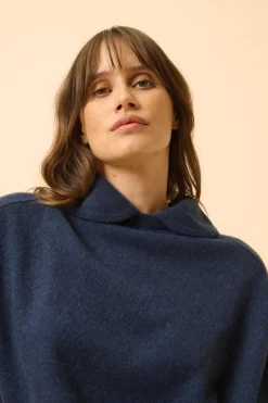PIURA pull col claudine bleu nuit chiné