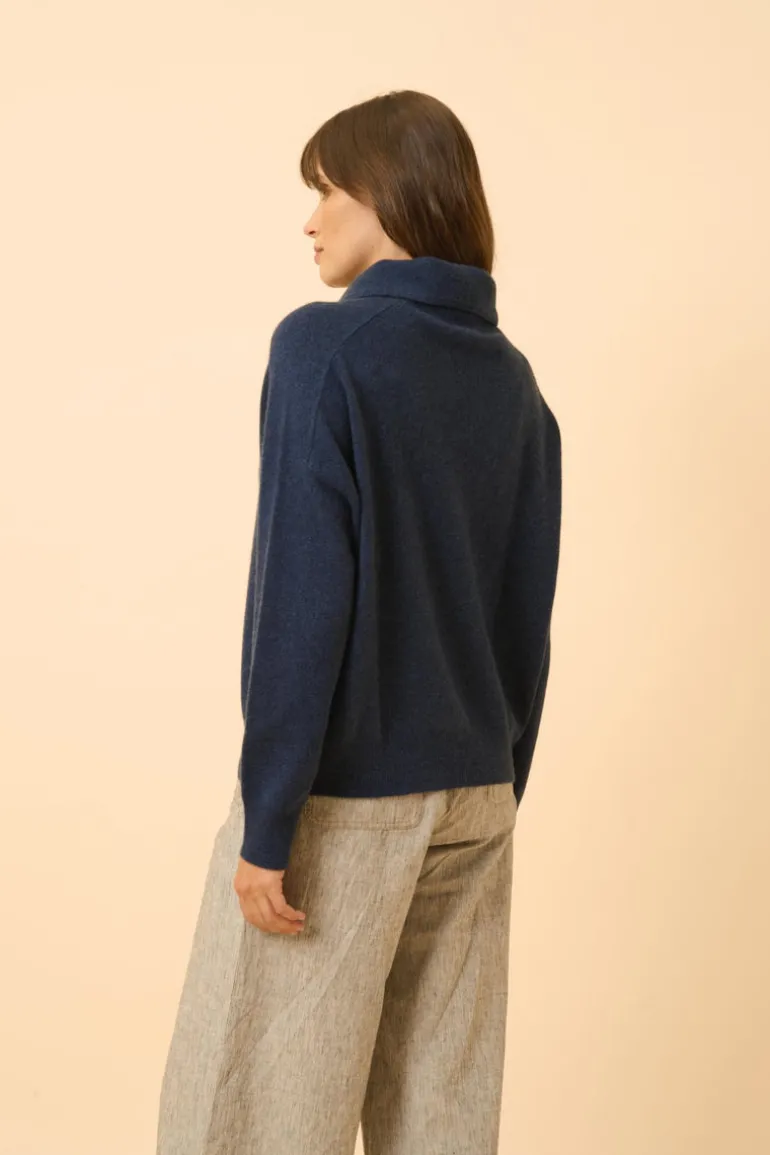 PIURA pull col claudine bleu nuit chiné