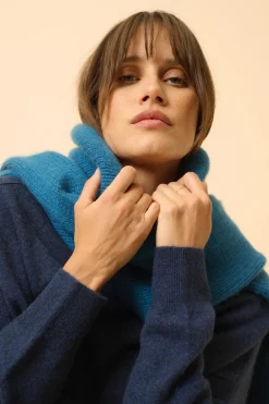 PIURA pull col claudine bleu nuit chiné