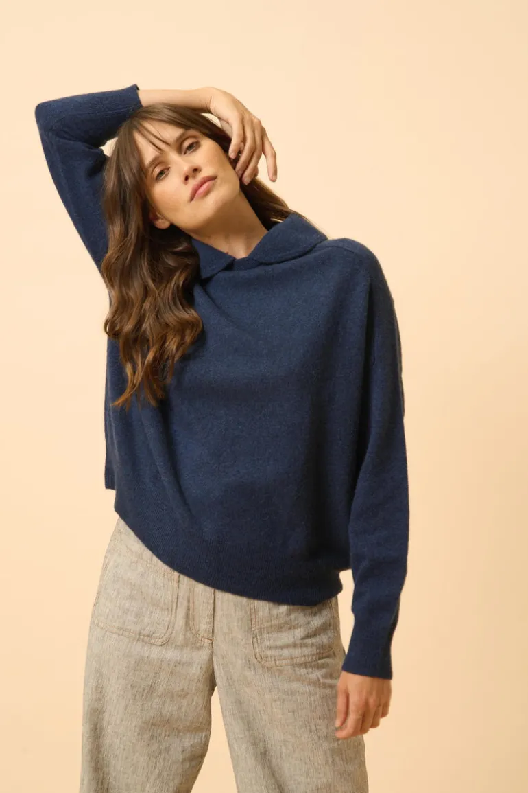 PIURA pull col claudine bleu nuit chiné