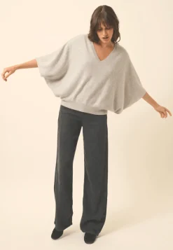 POLO pull col v gris clair chiné
