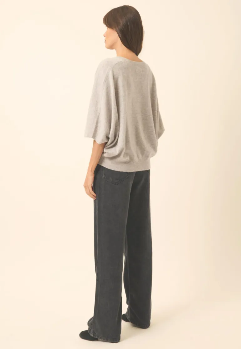 POLO pull col v gris clair chiné