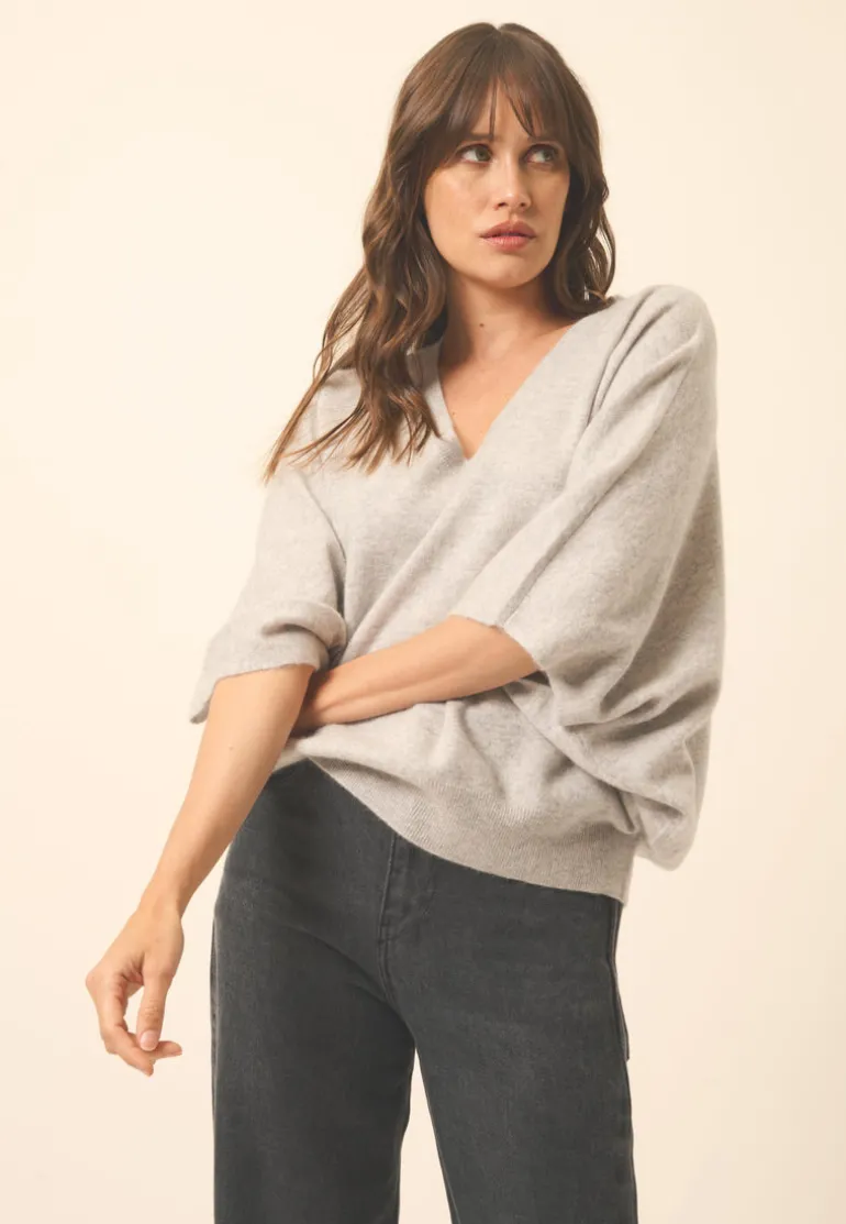 POLO pull col v gris clair chiné