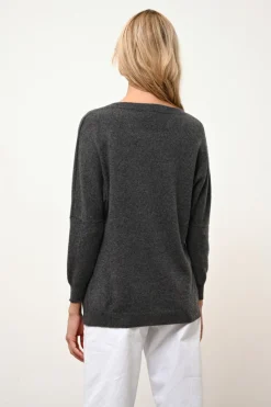 REBECCA pull col rond anthracite chiné