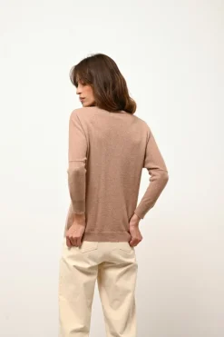 REBECCA pull col rond camel chiné