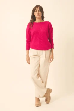 REBECCA pull col rond fuchsia