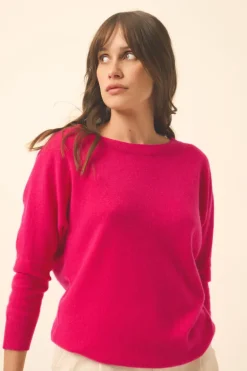 REBECCA pull col rond fuchsia