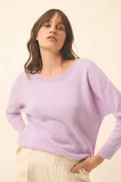 REBECCA pull col rond mauve chiné