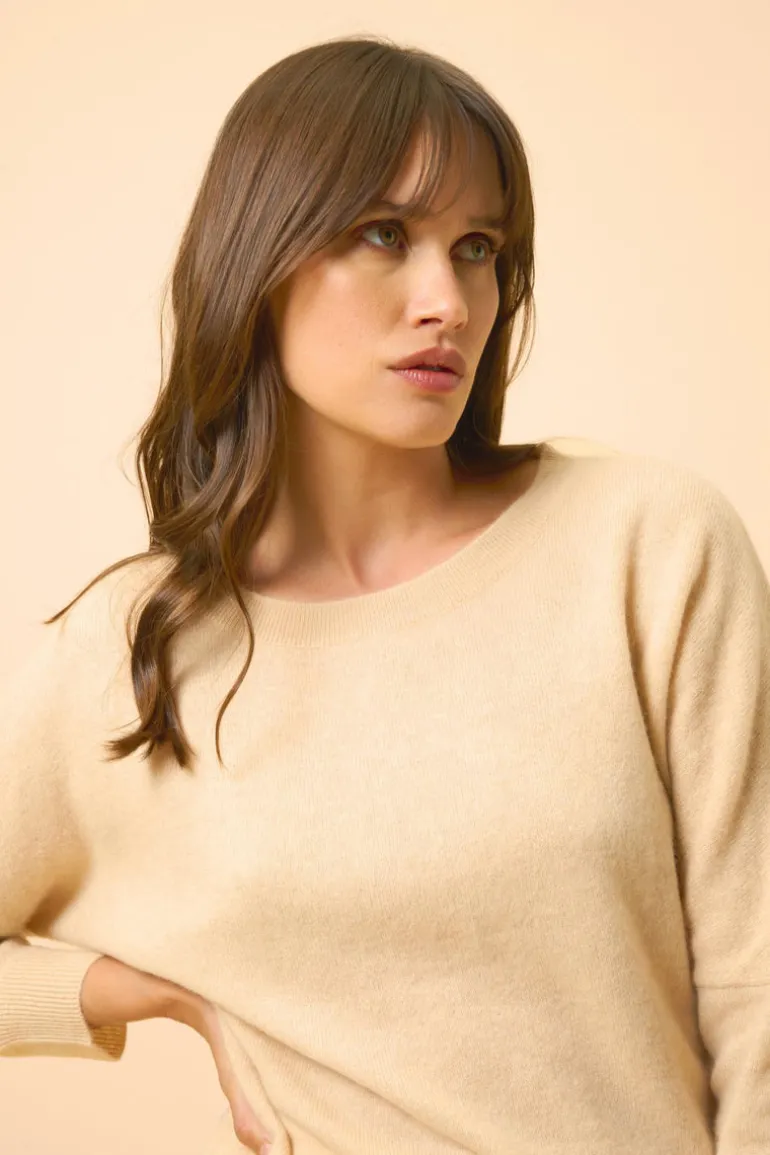 REBECCA pull col rond sable